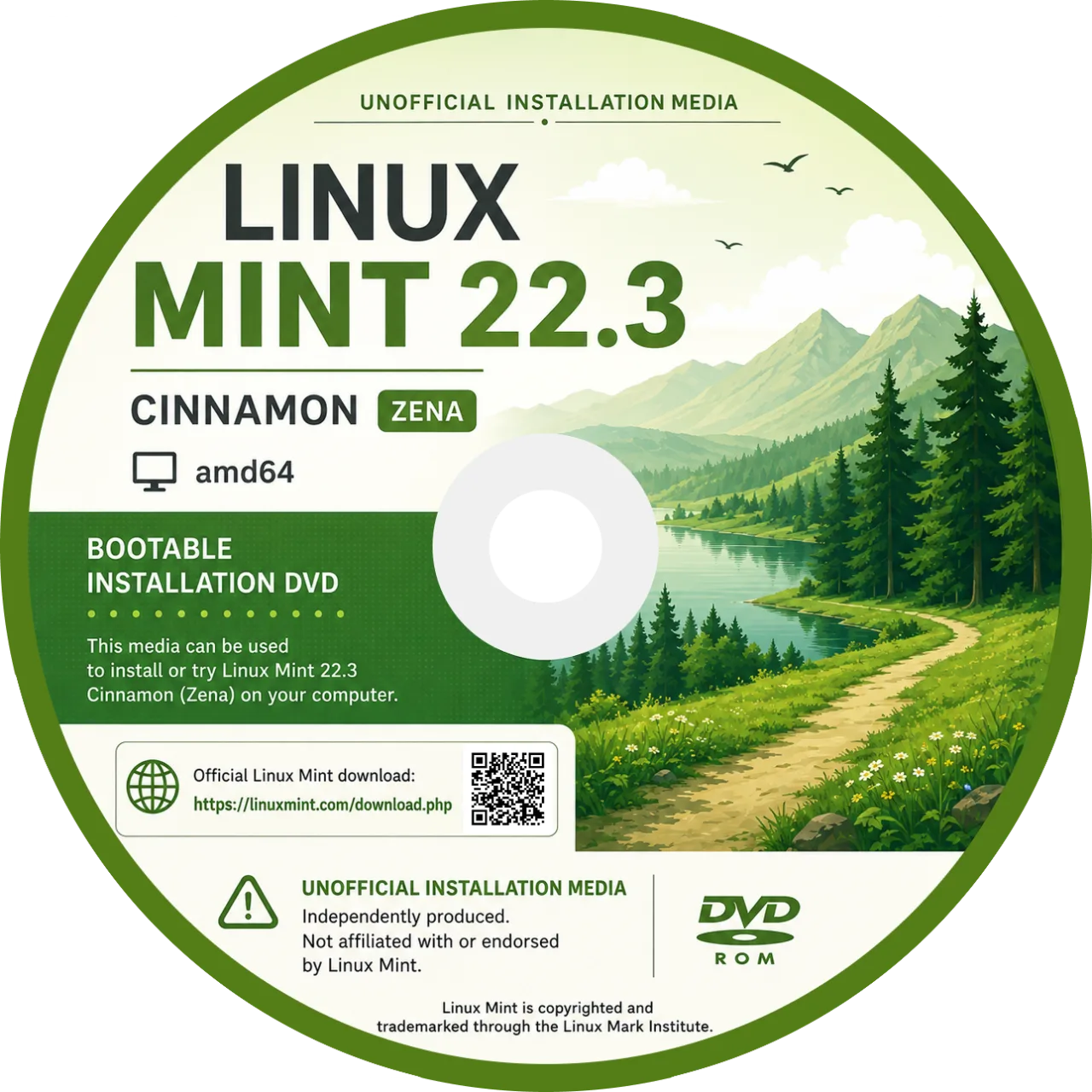 Linux Mint 22.3 Zena インストールDVDのラベル