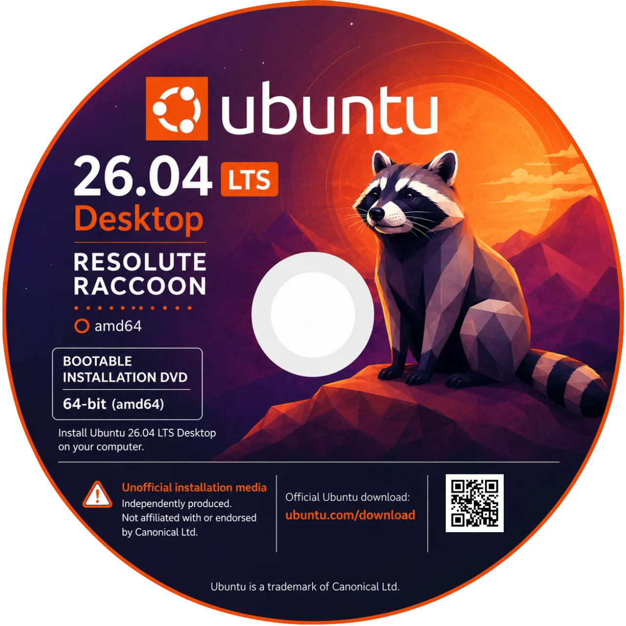 Ubuntu 26.04 LTS インストールDVDのラベルデザイン